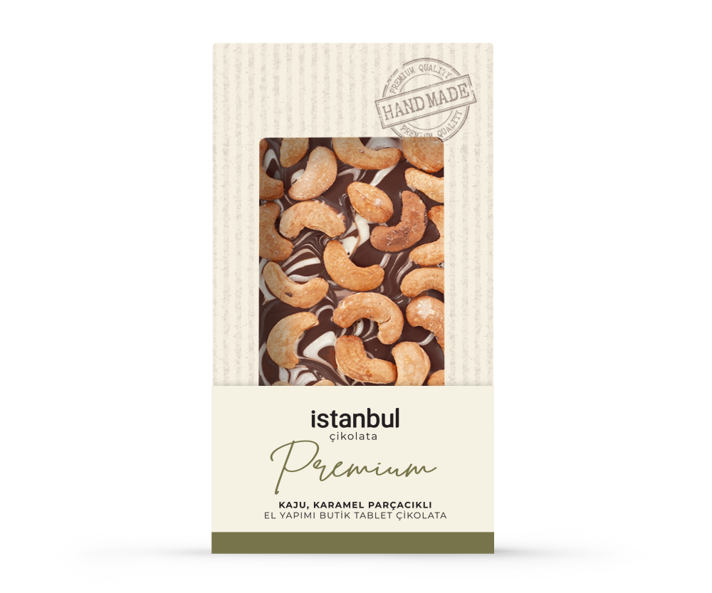 Kaju & Karamel Parçacıklı Tablet Çikolata 100gr
