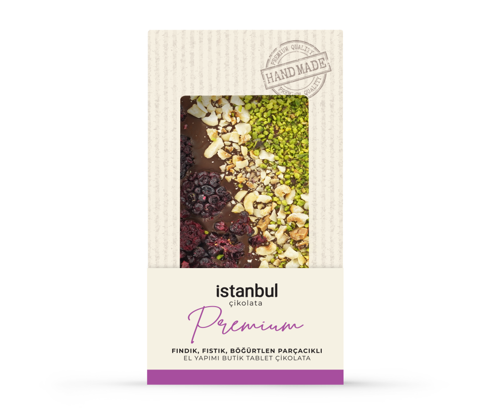Fındık & Fıstık & Böğürtlen Parçacıklı Tablet Çikolata 100gr