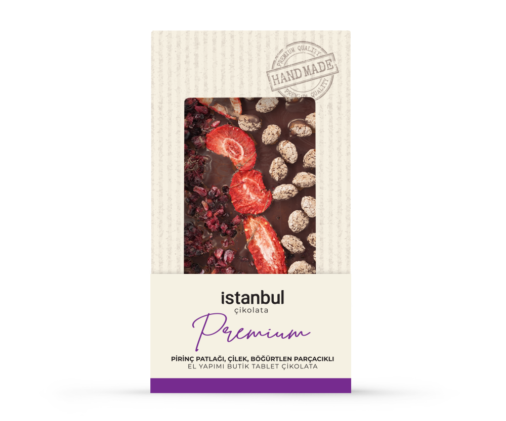 Pirinç Patlağı & Çilek & Böğürtlen Parçacıklı Tablet Çikolata 100gr