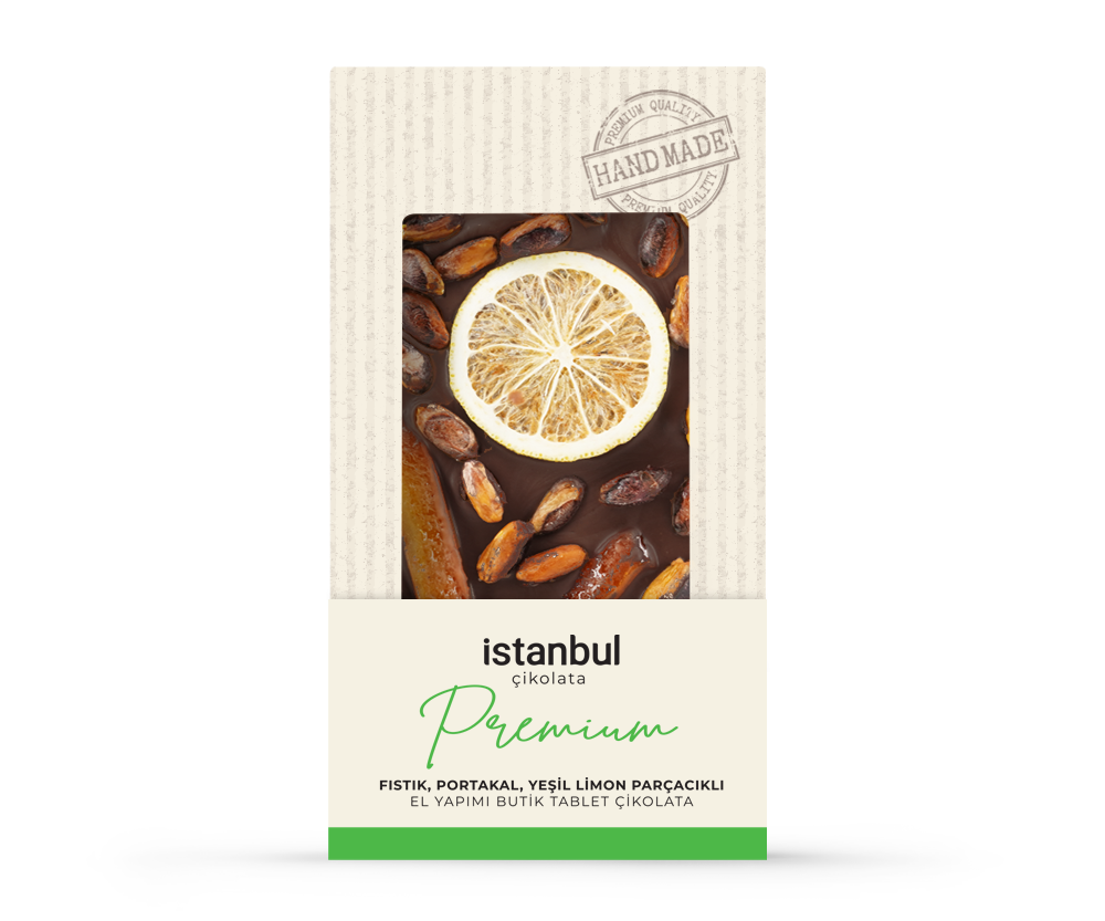 Fıstık & Portakal & Yeşil Limon Parçacıklı Tablet Çikolata 100gr
